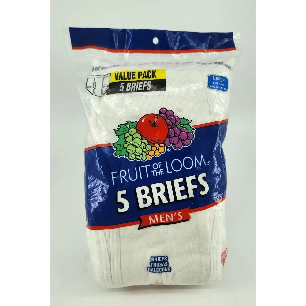 New Vtg 2006 Fruit of the Loom Briefs Large White 5-Pack‎ Cotton Full Cut 38-40